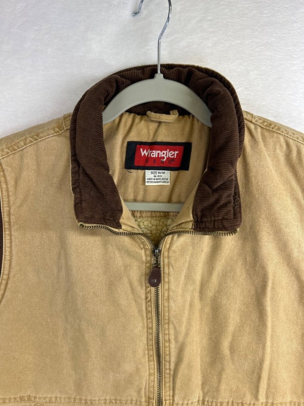 Wrangler Hero Sherpa Lined Canvas Vest Men's M Full Zip Tan Corduroy Trim - Picture 11 of 13